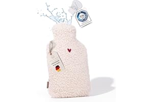 ‎KONTOR28 kontor28 - kuschelige TEDDY Wärmflasche mit Bezug aus super weicher 100% Bio-Baumwolle, handgefertigt Made in Germany, auslaufsicher, geruchlos und schmerzlindernd für Kinder/Erwachsene - 2,0 Liter