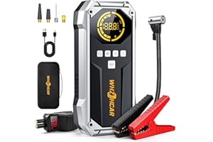 ‎WHZOHCAR Starthilfe Powerbank mit Kompressor mit 26800mAh 6000A Spitzenleistung150PSI Kompressor mit LCD Bildschirm, Tragbare Starter Powerbank mit LED Taschenlampe