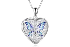 TOUPOP Schmetterling Medaillon Halskette für Frauen Damen Medaillon Kette Anhänger Kleine Sterling Silber 925 Foto Medaillon Herz Medaillon Schmuck, die Bilder Geburtstagsgeschenke für Teen Mädchen