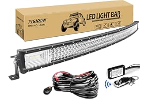 ‎RIGIDON RIGIDON Gebogene Led lichtleiste kfz mit 12v kabelbaum kit, 52 Zoll 132cm 675W Offroad Beleuchtung Led bar für Auto SUV ATV, UTV, LKW 4x4, Fahrzeuge, 6000K Weiß led arbeitsscheinwerfer