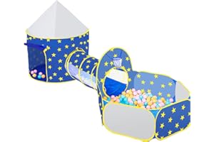 KUPITM6 3 in 1 Kinderzelt mit Bällebad, Pop Up Spieltunnel Faltbar mit Aufbewahrungstasche, Tkrabbeltunnel für Kinder Spielzeug ab 1 Jahr, Spielzel für Drinnen und Draußen(Blau)