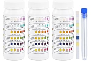REBECASKYENS 150 Strips Water Test Kit for Freshwater, 6 in 1 Pool Test Strips, Pond Fish Tank Test Strips Testing Total Hardness, Free Chlorine, Cyanuric Acid, pH and more