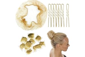 KAYZON Invisible Hair Nets and U-shaped pins Set - Blonde Elastic Edge Mesh Hair Nets 50pcs & U-shaped Bobby Pins 50pcs for Kids Women's Bun (With Storage)