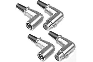 Greluma 4 Pièces Connecteurs XLR à 90 degrés à 3 broches, 2 paires de connecteurs XLR mâle/femelle à angle droit, prise de câble de micro coudé, prise Audio de microphone