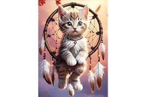 GDYEEH 5D Attrape-rêves Peinture Diamant Painting Kit, DIY Chaton Art du Diamant Complet Kits, Fantaisie Diamond Art Kits Strass Point de Croix Painting pour Adultes Débutants Maison Décor 30x40 cm