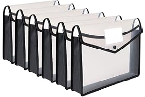 ABC LIFE Carpetas de plástico A4 con cierre magnético, Carpeta impermeable documentos con Botón Pulsador, Carpeta Tipo Sobre transparente,para oficina, hogar, escuela y viajes(Negro,6 PCS)