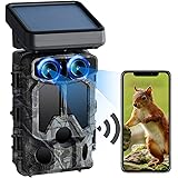 Caméra de Chasse Solaire Double Objectif, 4K 60MP Camera Chasse WiFi Nocturne avec Activation de Mouvement, Camera de Chasse 