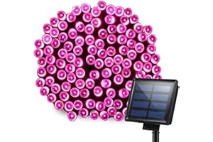 KEEDA Łańcuch świetlny z motywem gwieździstej bajki, zasilany energią słoneczną, 22 m, 200 diod LED, 8 trybów, wodoodporne, dekoracyjne światła do ogrodu, na patio, wesele, przyjęcie, Boże Narodzenie, różowy