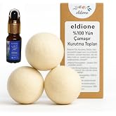 eldione 3 adet Y&uuml;n Kurutma Topu ve Lavanta U&ccedil;ucu Yağı 10 ml,%100 Merinos Y&uuml;n&uuml;, Kolay &Uuml;t&uuml;, &Ccedil;amaşır Kırışıklık &Ouml;nleyici, Yumuşa