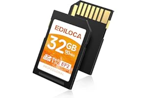 Ediloca EF2 Carte SD 32Go, Lot de 1 Cartes,Carte mémoire SD UHS-I, Lecture 100 Mo/s, écriture 90 Mo/s, C10, U3, V30, vidéo Full HD et 4K, pour photographes Professionnels