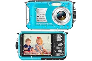 YISENCE Appareil Photo Etanche 10FT 1080P Full HD 30MP Appareil Photo Etanche à Zoom numérique Anti secousse 16X pour la plongée en apnée avec Carte de 32GB