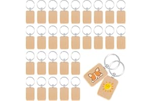 Dropfree 30 Stück Schlüsselanhänger, Schlüsselanhänger Beschriftbar Schlüsselanhänger Rohlinge DIY Personalisierter Schlüsselring Holzanhänger, Rechteck