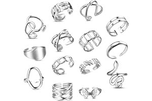 LOLIAS 16 Pezzi Set Anelli Donna Acciaio Inossidabile Boho Anelli Aperto Minimalista Impilabili Anelli Argento Regolabili Nocche Anello con Cuore Farfalla Serpente Donna