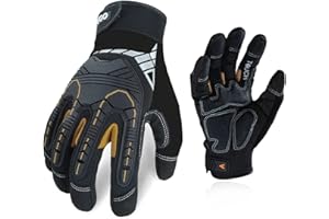 Vgo... Gants de travail de sécurité, gants de mécanicien, gants anti-vibrations, robustes (SL8849,9/L,Orange,1Paire)