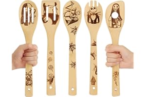 FUTERLY Nightmare Before Christmas Gifts - Set di 5 cucchiai in legno per cucinare, Nightmare Before Christmas, set di utensili da cucina in legno per la festa della mamma