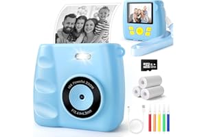 Riokko Kinderkamera Sofortbildkamera, Sofortbildkamera Kinder 2,4 Zoll Bildschirm 1080P Videokamera Kamera Kinder Sofortdruck mit 32GB Karte & 3 Rollen Druckpapier Geschenk für Kinder 3-12 Jahren