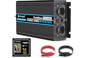 NOVOPAL 1000W Kfz Wechselrichter Spannungswandler -12v 230v Reiner Sinus mit 2 EU Steckdose und USB-Anschluss + Fernbedienung + Batteriekabel und Handbuch