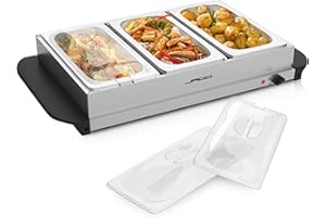 Jago® Chauffe-Plats Électrique - en Acier Inoxydable, Maintien de la Température, Couvercles Transparents - Chauffe-Buffet, Chafing Dish (3 Récipients / 3 x 1.5L (4.5L))