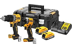 DEWALT DCK2050E2T-GB 18V XR BL G3 Compact Twin Kit (DCD805 + DCF850), 2X POWERSTACK Batterys & Charger