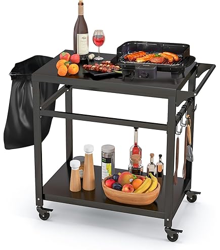 Servierwagen Mit Rollen BBQ-Toro Barbecue Trolley 85 X 50 X 81 Cm Metal Grill Table With Large Work Surface Grill Side Table Grill Table Outdoor Serving Trolley Garden Trolley (Black Servierwagen Outdoor