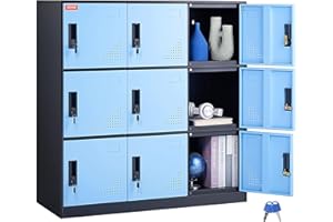 VEVOR Metal Locker for Employees, 9 Doors Storage Cabinet with Card Slot, Employee Lockers with Keys, 66lbs Loading Capacity office Storage Lockers for Office, Home, School, Gym, Black