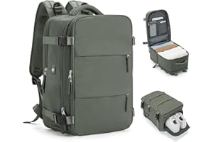 HPLQQ sac à dos Bagage Cabine 40x20x25 pour Ryanair sous siège Sac de Voyage Cabine Avion Bagage à Main Sac à Dos Ordinateur Femme Homme avec compartiment à chaussures,I2-Vert armée