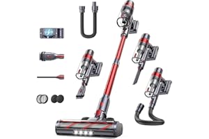 ‎SUNSARE SunSare Akku Staubsauger Kabellos 600W/50000Pa/65Min, akkustaubsauger mit Wandmontierte Ladestation, Automatikmodus, Touchscreen, 1M Ausziehbarer Schlauch für Hartböden Teppiche Tierhaare