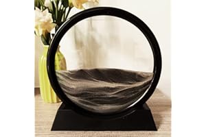 Neioaas 3D Moving Sand Art Pictures - Dynamic Sand Painting Liquid Motion,Sand Art Ornaments,3D Deep Sea Sandscape,Round Glass Frame Display Flowing Sand Art,Relaxing for Home Office Decor(Gray, 7")