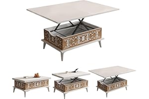 BERA DESIGN SMART FURNITURES BERA DESIGN Extendable Dining Table 6-8 Seater, Lift Top Coffee Table, Extendable & Foldable Coffee Table Converts to Dining Table - Space Saving Dining Table - 90x60x45cm with 3 Variable Height Level