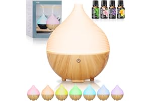 BUOAZR Aroma Diffuser, 160ML Diffuser mit Ätherische Öle, 7 Farben LED, mit 4 x10 ML Duftöl, Holzmaserung Luftbefeuchter, Automatische Abschaltung bei Wasserlosem Zustand für Zuhause, Büro, Oder, Yoga