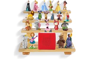 FURAOMEILI for Tonies Shelf Magneticfor Tonie Storage Figures Rack Display Risers,for Toniebox Characters Figures Shelves,Holds 45 Figurines,Compatible Charging Station for Children Kid's Room,Pine Wood(Nature)