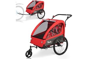 SEPNINE® Remorque Velo Enfant et Poussette 2 en 1 avec Suspension, remorque de Velo pour 1 à 2 Enfants, Fonction Jogging, Pliable, Coffre spacieux