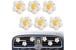 WPPPAN Cute Daisy Air Vent Clips, 6Pcs Flower Car Decor Accessories with Sunflower Mask Hook - Rhinestone White Floral Design Interior Charms for Women and Girls