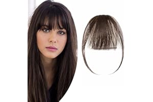 SEGO Frangia Capelli Veri Clip Frangetta Extension Fascia Unica Sottile con Tempie 100% Remy Human Hair Bangs Posticci Donna #2 Castano Scuro