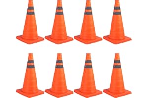 Sinoer 8 Pack 45CM Collapsible Orange Safety Cones/Orange Traffic Cones/Multi Purpose Pop up Reflective Safety Cone,Driving Cones for Training,Parking Cones