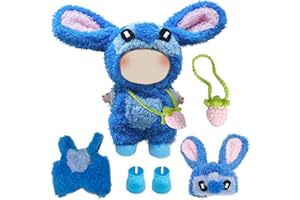BAISHUWU Lot de 4 Vêtements de Poupée Bleus pour Poupées de 17 cm, Accessoires de Poupée Bleus Comprenant 1 Vêtement, 1 Chapeau, 1 Chaussures, 1 Pendentif, Vetement Peluche Accessoires DIY, Cadeaux de Noël