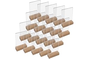 HMF 46942 Présentoir de table en acrylique avec pied en bois | Porte-affiche DIN A5 format portrait | Présentoir de buffet apéritif transparent | 20 pièces