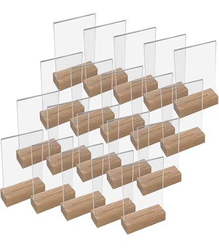 EUROPEL Présentoir de Table de Luxe A6, Support en Bois de chêne certifié FSC, Deux plaques en Acrylique Transparent aimantées, présentation Recto- Verso, pour brochure, Cartes des Boissons, hôtel