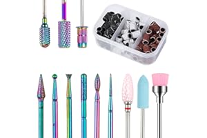 YINGJEE 11 Stück Bits für Nagelfräser Aufsätzeaus Wolframcarbid Nagelfeile Bits mit 75stk Schleifhülsen Schleifbänder Nagelfeile Bit für Maniküre Pediküre Home Verwenden Sie großes Geschenk
