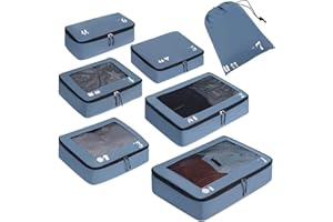 ECOHUB Organizer Valigie 7 Pezzi Set Packing Cubes Kit Viaggio PET Ecologico Accessori da Viaggio Organizer Viaggio Salvaspazio Porta Scarpe da Viaggio Organizer Zaino (Blu)