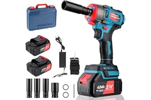 Bilivry Llave de Impacto Brushless con Display,1/2" Llave de Impacto a Bateria 550 N.m,2x4000mAh Baterías,con 4 tomas de impacto(17/18/19/22mm),para Coches Camiones