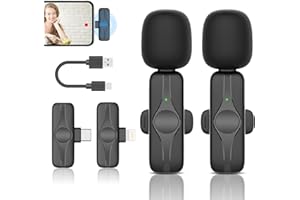 GEYUEYA HOME Lavalier - Microfono senza fili per iPhone/iPad/Android, 2 microfoni wireless mini microfono iPhone wireless per cellulare, plug play, riduzione del rumore, per Live Streaming, YouTube, Vlog