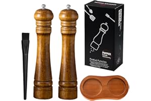 Arvoni 2 Piezas Molinillo Pimienta, Molinillo de Pimienta Manual de Madera, Molinillo Sal con Base y Cepillo de Limpieza, Molinillo Especias de Cerámica Ajustable, para Pimienta Sal Especias