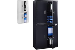 ‎AREBOS Arebos Aktenschrank Büroschrank | Schwarz | 180 x 40 x 90 cm | 4 Türen | 2 höhenverstellbare Einlegeböden | mit Zylinderschloss