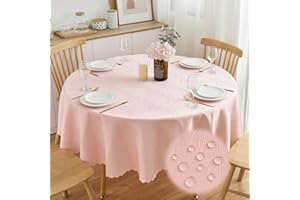 SPRICA Round Jacquard Tablecloth 160cm Water Resistant Solid Colour Heavy Weight Soft Table Cover, Machine Washable, Round 160cm, Powder Pink