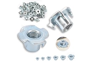 NENULL Lot de 50 écrous à enfoncer M10 x 13 mm en acier au carbone galvanisé avec 4 pointes à frapper pour bois, planches, meubles, artisans, constructions, mur d'escalade, kits de vis, bricolage