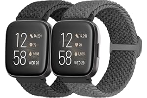 Bcuckood for Fitbit Versa 2 Strap/Fitbit Versa Strap, 2 Pack Braided Adjustable Elastic Nylon Sport Straps Compatible with Fitbit Versa 2/Fitbit Versa Lite/Fitbit Versa for Women Men