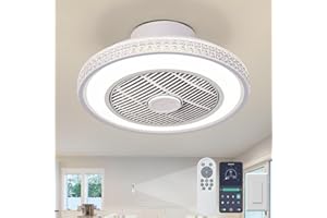 LOKUNM Ceiling Fans with Lights and Remote 16Inch Crystal Flush Mount Ceiling Fan Light Multi Speed Enclosed Small Ceiling Fan Quiet Dimmable Bladeless Ceiling Fan with Light Bedroom,Living Room