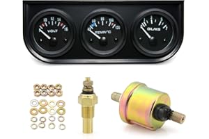 PIOUSUNT 2"52mm Triple Gauge Kit 3in 1 Water Temp Oil Pressure Volt Meter Car Meter for 12V Car Truck Tractor Marine Engines