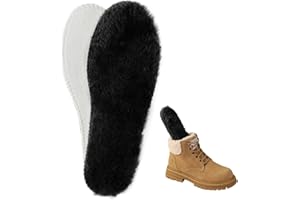 ISQFIQ Warm Sheepkin Insoles, Real Wool Innersoles for Men Women, Fleece Thermal Fur Insoles, Thick Lambswool Inner Soles for Boot, Wellington, Slippers(Black, UK 6)